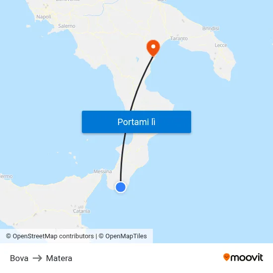Bova to Matera map
