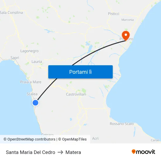 Santa Maria Del Cedro to Matera map