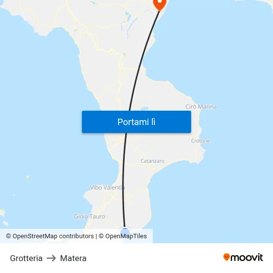 Grotteria to Matera map