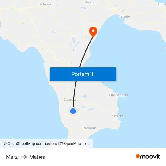 Marzi to Matera map