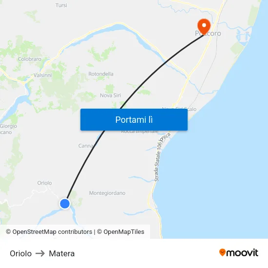 Oriolo to Matera map