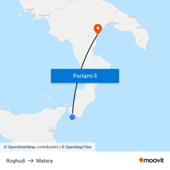Roghudi to Matera map