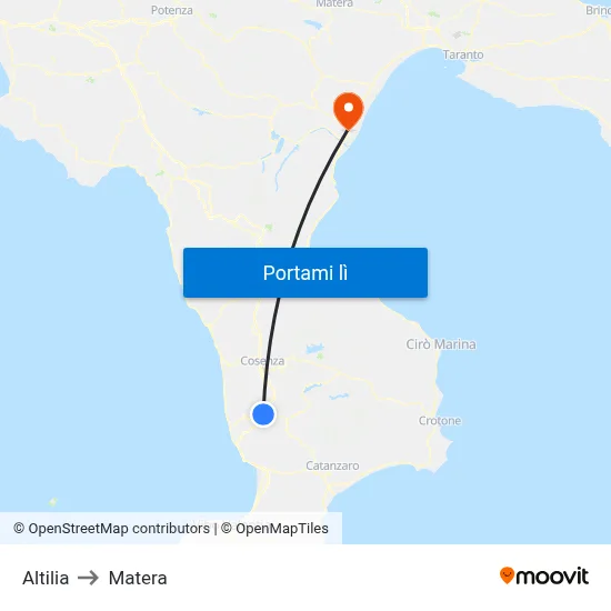 Altilia to Matera map
