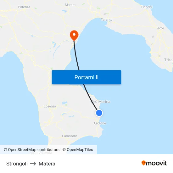 Strongoli to Matera map