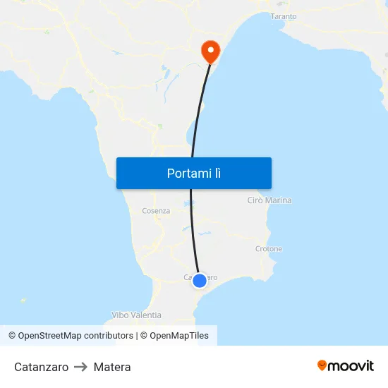 Catanzaro to Matera map