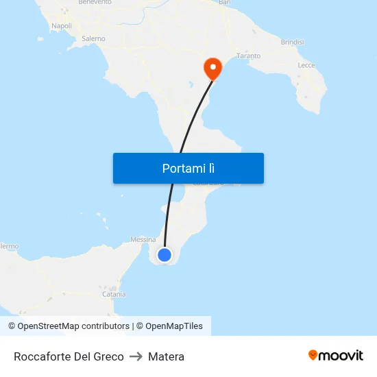 Roccaforte Del Greco to Matera map