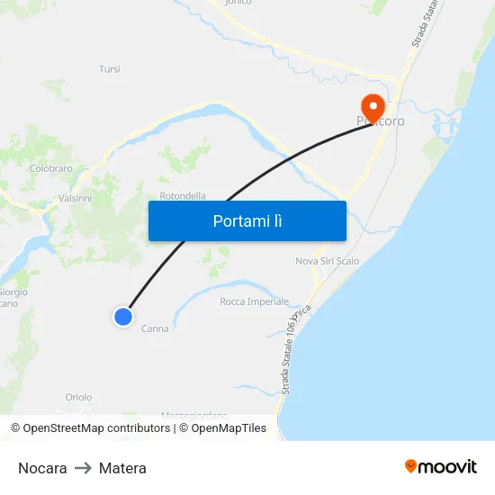Nocara to Matera map