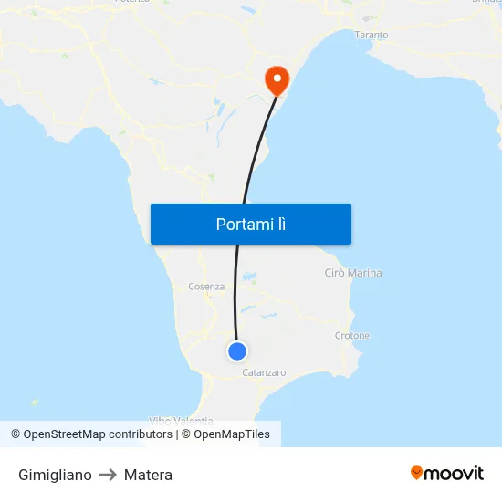 Gimigliano to Matera map
