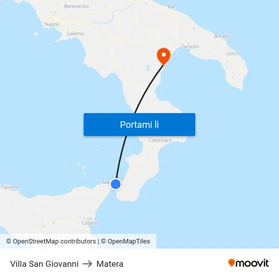 Villa San Giovanni to Matera map