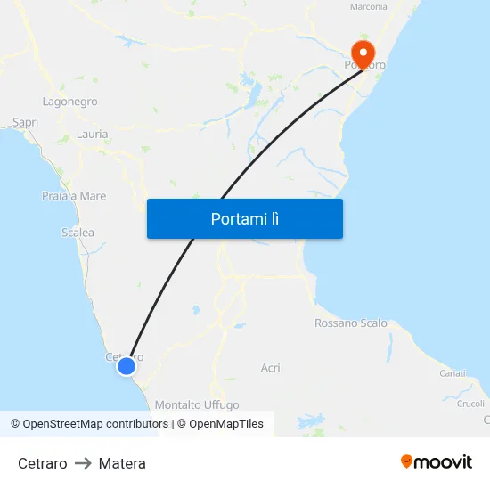 Cetraro to Matera map
