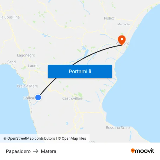 Papasidero to Matera map