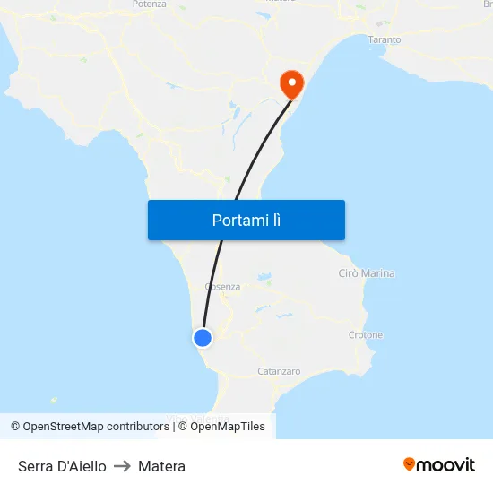 Serra D'Aiello to Matera map