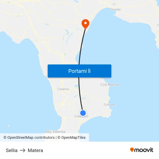 Sellia to Matera map