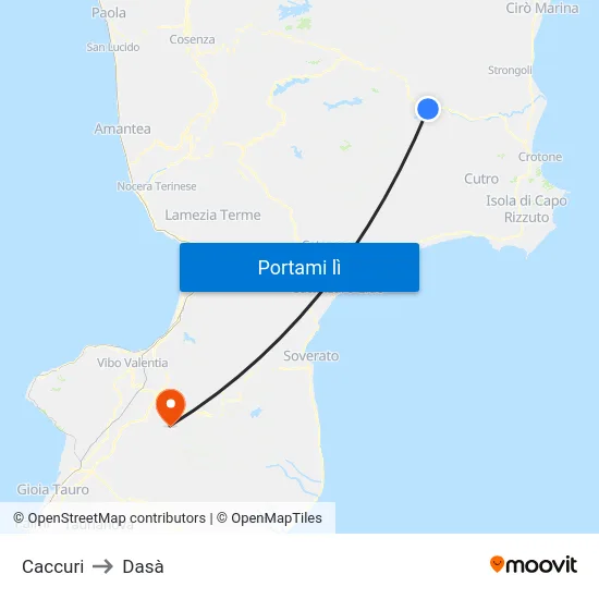 Caccuri to Dasà map