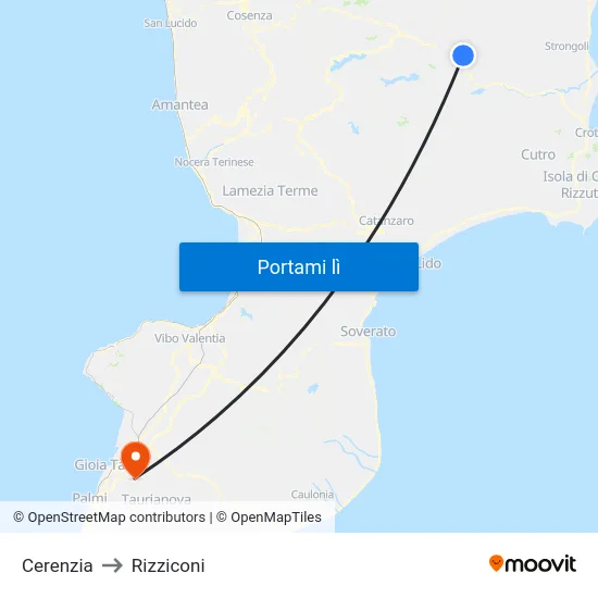 Cerenzia to Rizziconi map