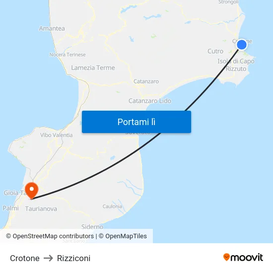 Crotone to Rizziconi map