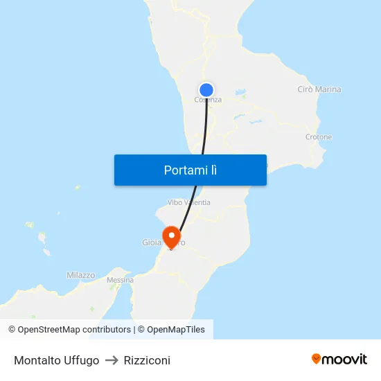 Montalto Uffugo to Rizziconi map