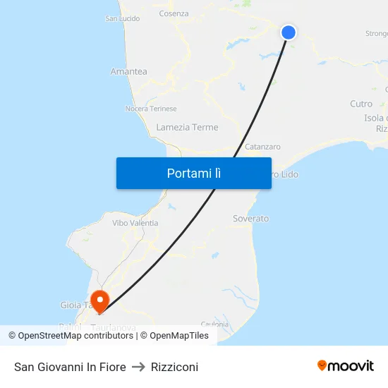 San Giovanni In Fiore to Rizziconi map