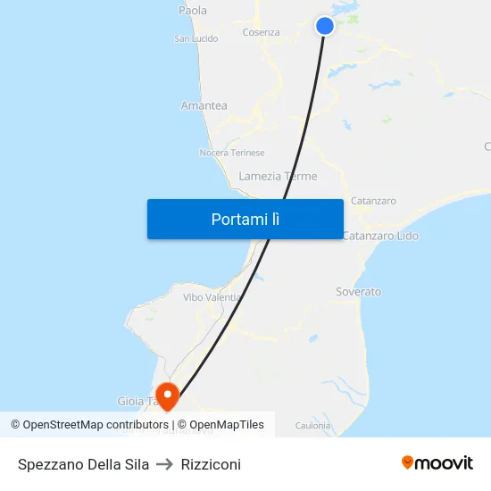 Spezzano Della Sila to Rizziconi map