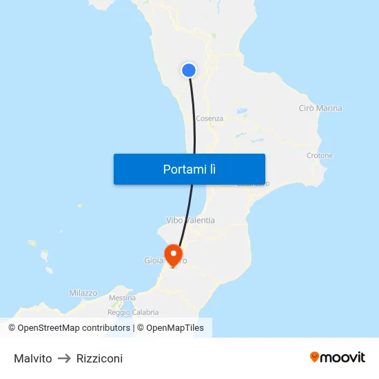 Malvito to Rizziconi map