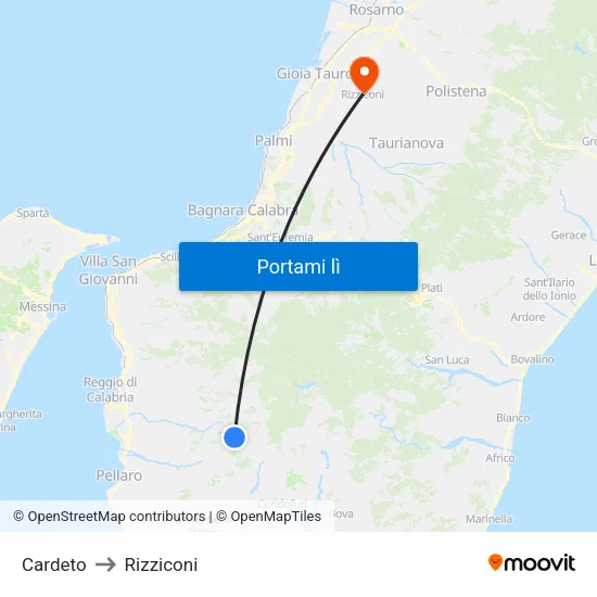 Cardeto to Rizziconi map