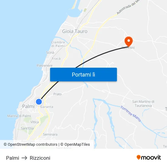 Palmi to Rizziconi map