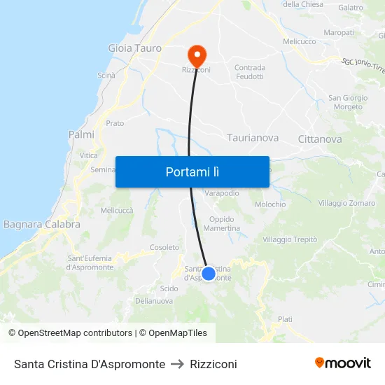 Santa Cristina D'Aspromonte to Rizziconi map