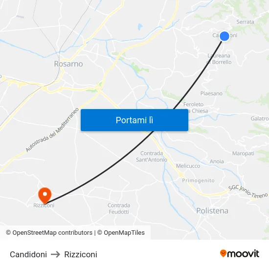 Candidoni to Rizziconi map