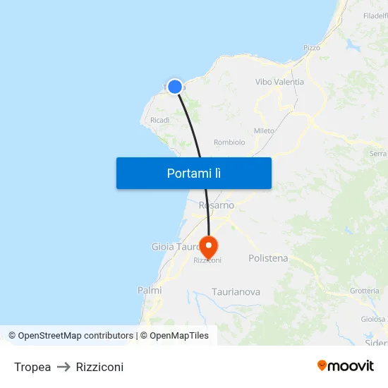 Tropea to Rizziconi map
