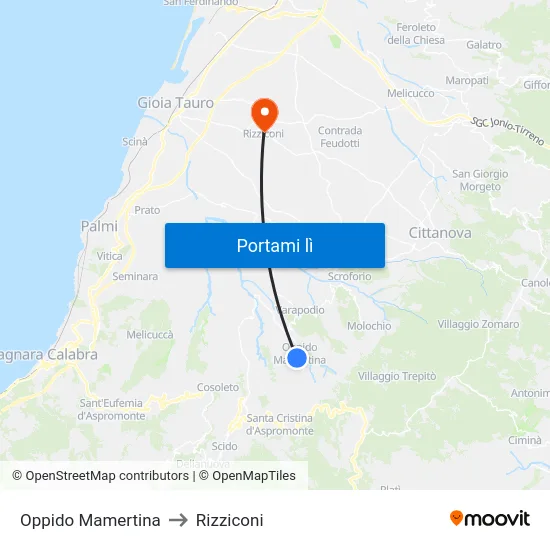 Oppido Mamertina to Rizziconi map