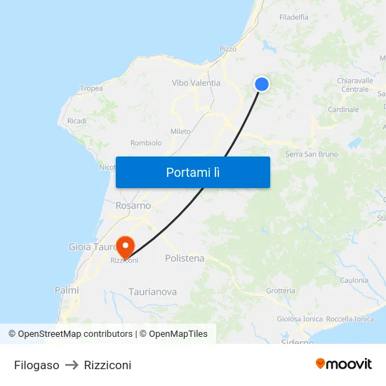 Filogaso to Rizziconi map