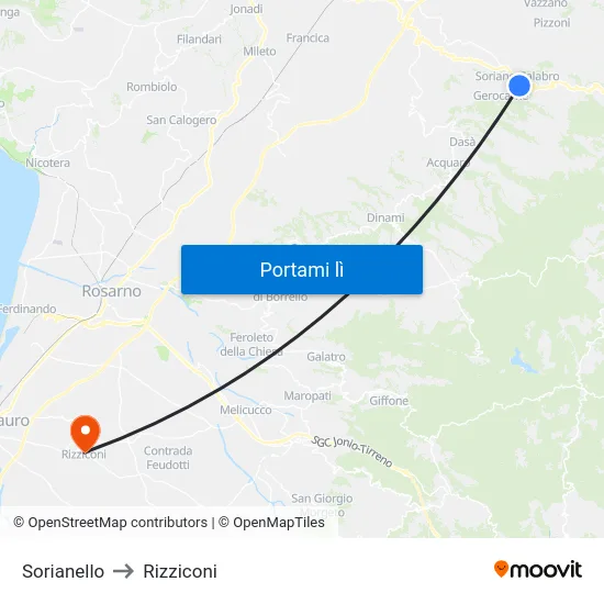 Sorianello to Rizziconi map