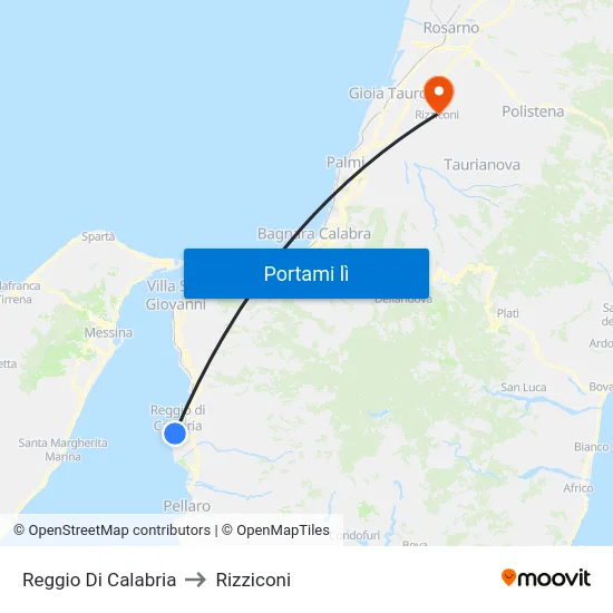 Reggio Di Calabria to Rizziconi map
