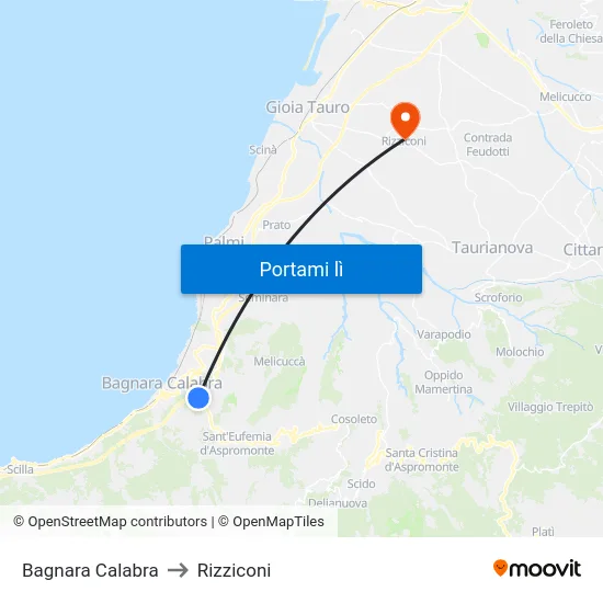 Bagnara Calabra to Rizziconi map