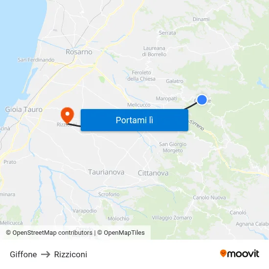 Giffone to Rizziconi map
