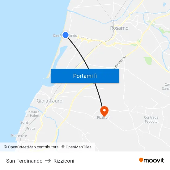 San Ferdinando to Rizziconi map