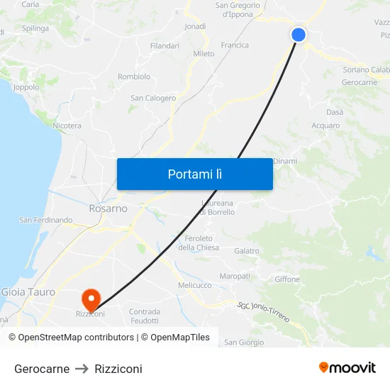 Gerocarne to Rizziconi map