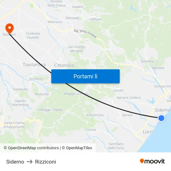 Siderno to Rizziconi map
