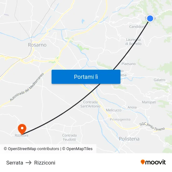 Serrata to Rizziconi map