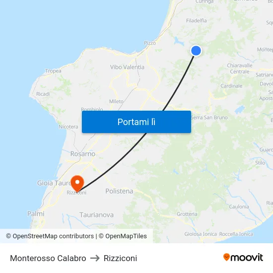 Monterosso Calabro to Rizziconi map
