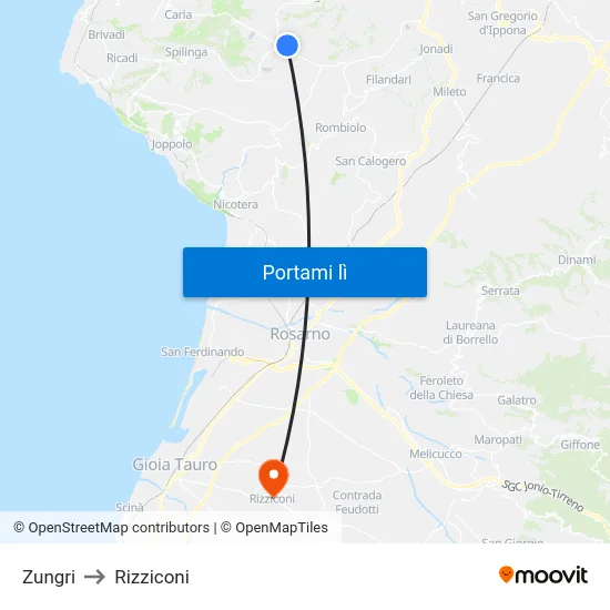 Zungri to Rizziconi map