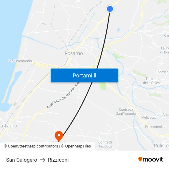 San Calogero to Rizziconi map