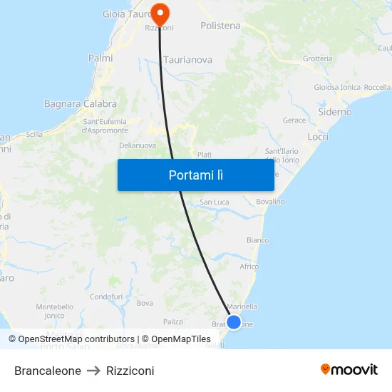 Brancaleone to Rizziconi map