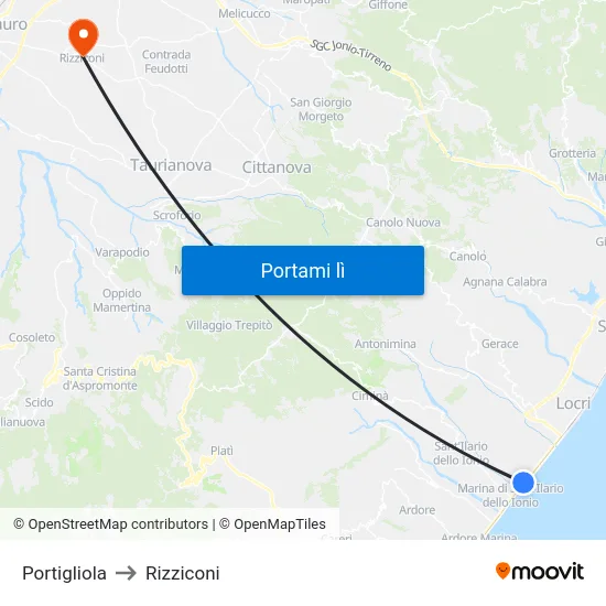 Portigliola to Rizziconi map