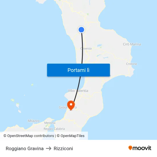 Roggiano Gravina to Rizziconi map