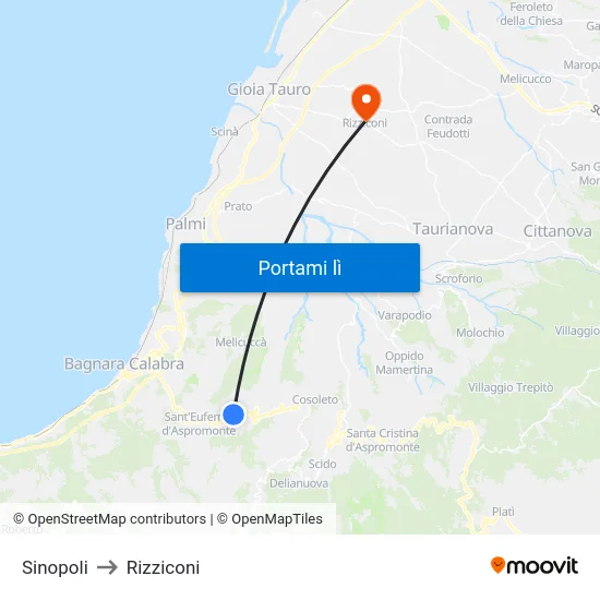 Sinopoli to Rizziconi map
