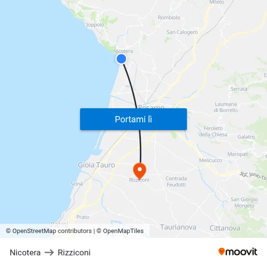 Nicotera to Rizziconi map