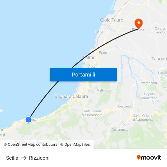 Scilla to Rizziconi map