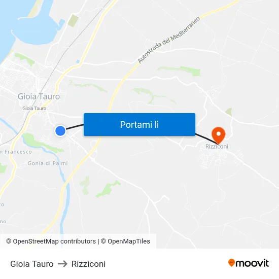 Gioia Tauro to Rizziconi map