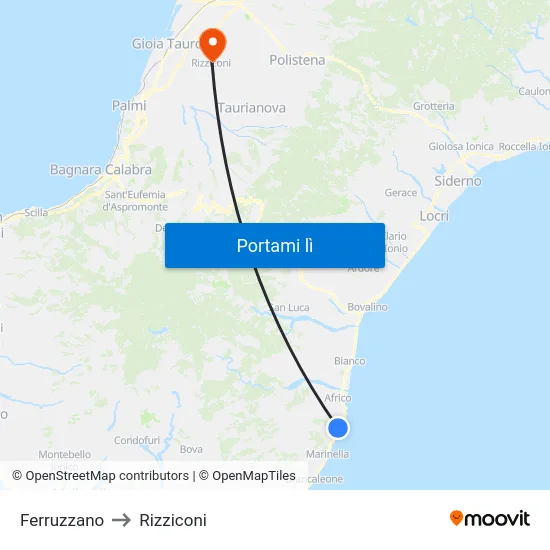 Ferruzzano to Rizziconi map